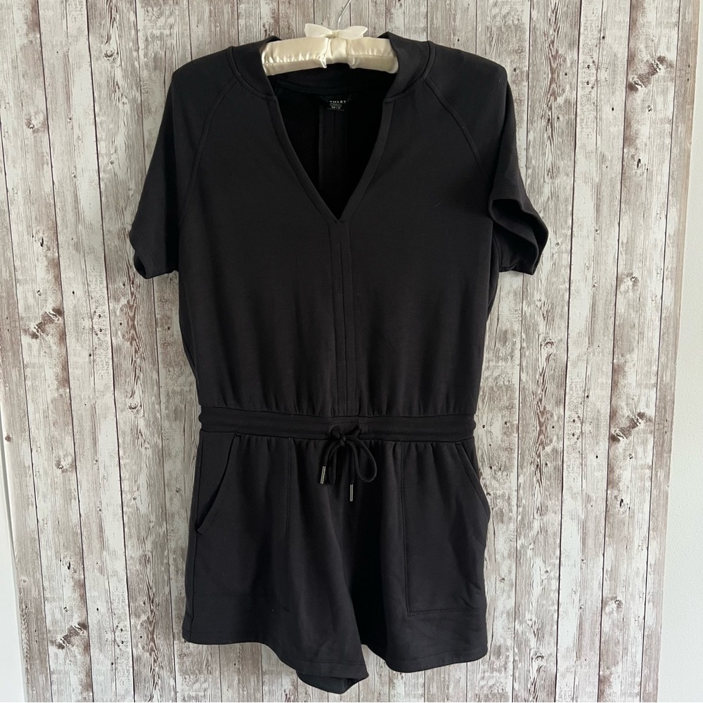 Athleta Balance Black Short Sleeve Romper Athleisure Cozy XS